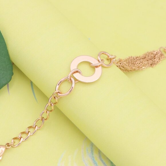 "Trendy Rose Gold Link Bracelet with Open Circle Accent, XPBL1152 - Picture 4 of 12